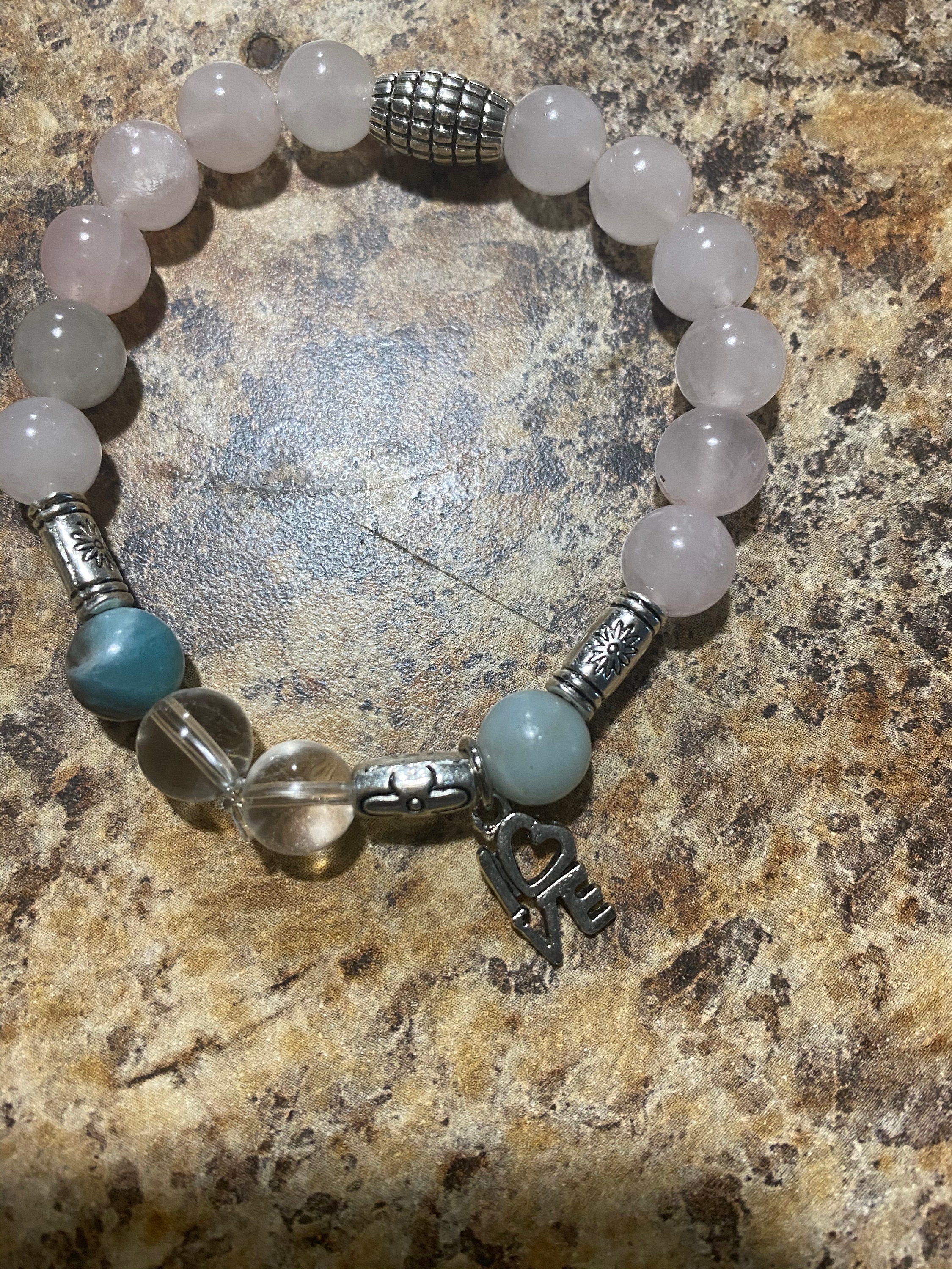 Rose Quartz Amazonite Clear Quartz Bracelet Etsy