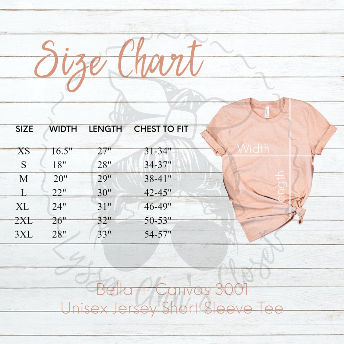 bella canvas unisex size chart