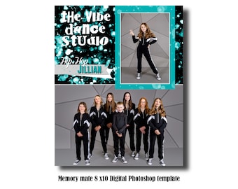 Plantilla de Photoshop digital 8x10 Memory Mate - Cualquier plantilla de Photoshop PSD de baile deportivo hip hop - Solo archivo digital