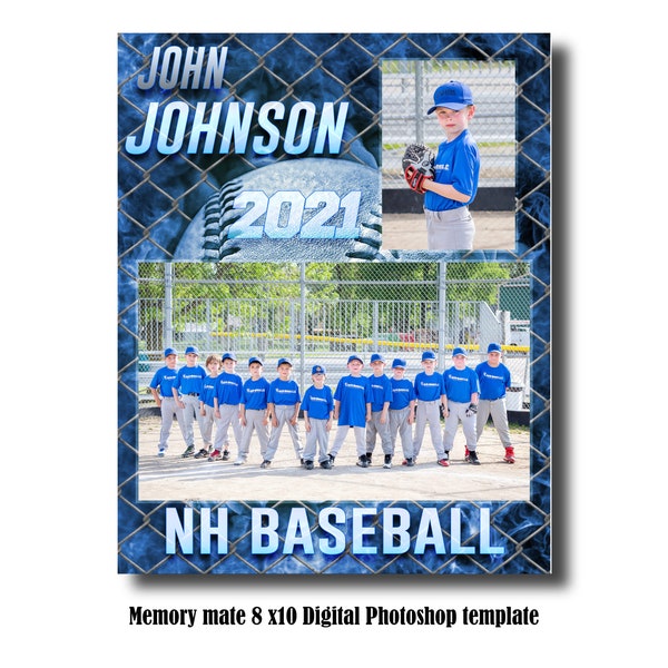 8x10 Memory Mate Digital Photoshop Template - Baseball / Sports PSD Photoshop Template - Digital File Only