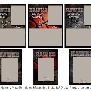3 Sport Bundle 8x10 Memory Mate Digital Photoshop Template + Matching Individual- Baseball, Basketball, Football  - PSD Digital Files Only