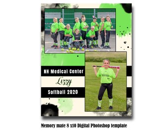 Plantilla de Photoshop digital 8x10 Memory Mate - Cualquier plantilla de Photoshop PSD deportiva - Solo archivo digital