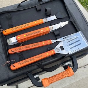 Personalized BBQ Set-Grill Gift Set-Groomsmen Gift-BBQ Gift-Grilling Tools-Gift For Dad Men-Father&#39;s Day Gift-Custom Engraved BBQ Set