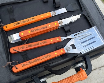 Personalized BBQ Set-Grill Gift Set-Groomsmen Gift-BBQ Gift-Grilling Tools-Gift For Dad Men-Father's Day Gift-Custom Engraved BBQ Set