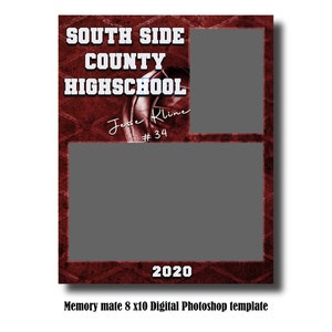 May include: A digital memory mate template with a maroon background and a textured pattern. The text "SOUTH SIDE COUNTY HIGHSCHOOL" is at the top. The name "Jesse Kline" and the number "34" are also visible. The year "2020" is at the bottom.