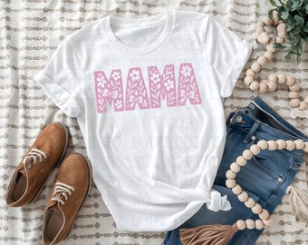 Motif floral rose et nœud MAMA | Téléchargement numérique | Conception mignonne de chemise de maman | Téléchargement instantané