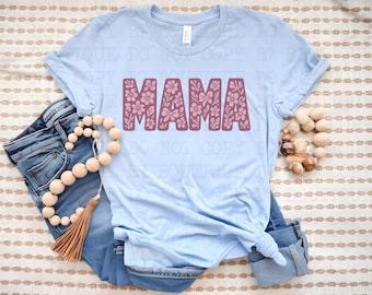 Motif floral rose et nœud MAMA | Téléchargement numérique | Sublimation Fête des Mères | Conception mignonne de chemise de maman | Téléchargement instantané