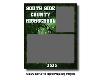 Plantilla de Photoshop Digital Memory Mate 8x10 - Plantilla de Photoshop PSD de Softbol o Béisbol / Deportes - Sólo archivo digital