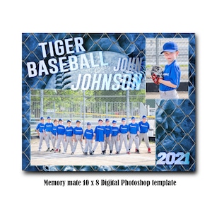 8x10 Memory Mate Digital Photoshop Template - Baseball / Sports PSD Photoshop Template - Digital File Only
