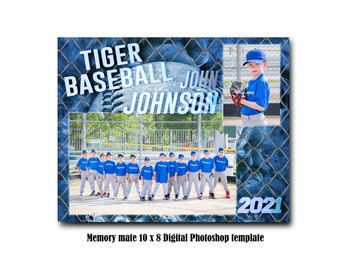 Plantilla de Photoshop digital Memory Mate 8x10 - Plantilla de Photoshop PSD de béisbol / deportes - Solo archivo digital