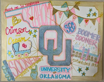 Lienzos universitarios de 24x30 pulgadas pintados a mano de la Universidad de Oklahoma - Totalmente personalizables