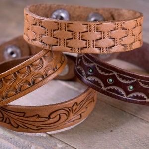 Custom Western Tooled Leather Cuff Bracelet
