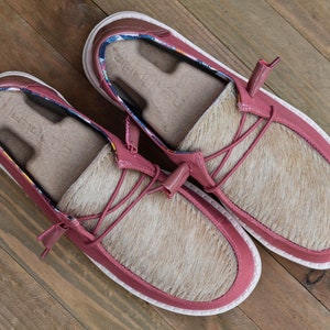 Custom Cowhide Hey Dude Shoes (Blonde and Rose Pink Size 6)