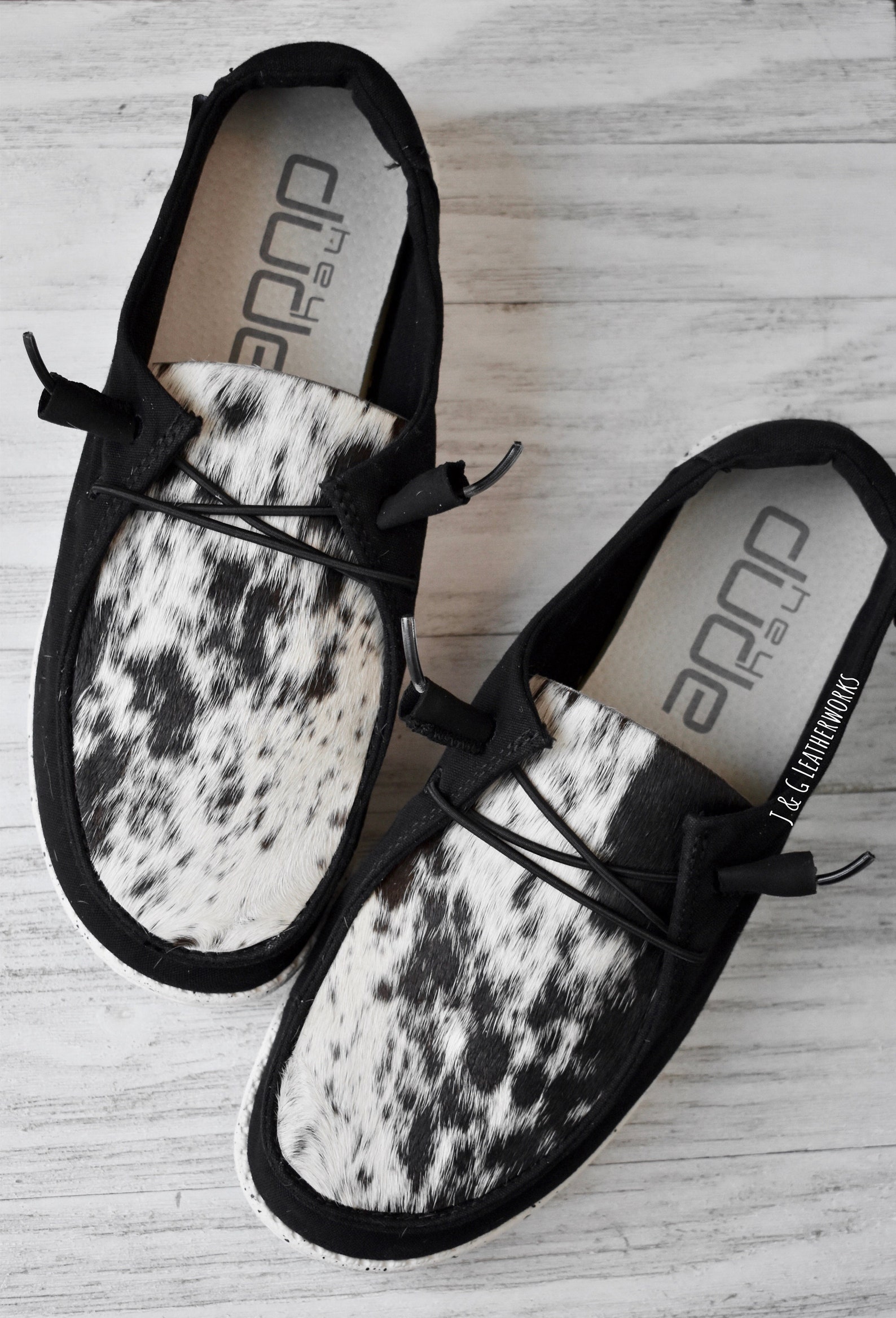 Custom Black Cowhide Hey Dude Shoes | Etsy