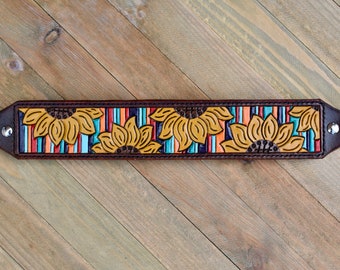 Custom Sunflower Serape Tooled Leather Bronco Noseband