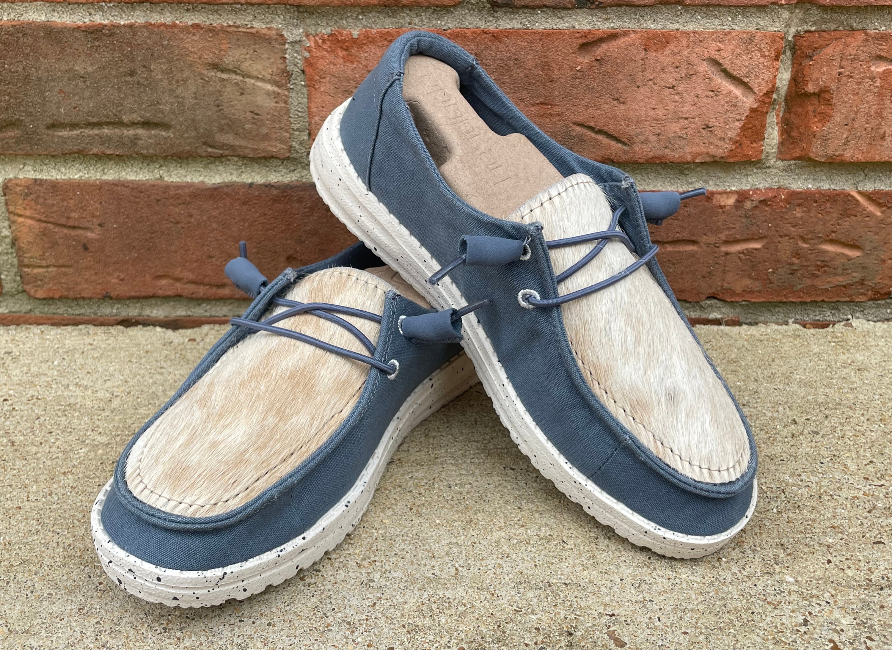 Custom Cowhide Hey Dude Shoes blonde and Steel Blue Size 7 Etsy
