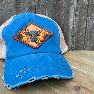 Cow Tooled Leather Patch Baseball Cap