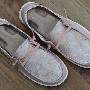 Custom Cowhide Hey Dude Shoes (Blonde and Glitter Pink Size 5)