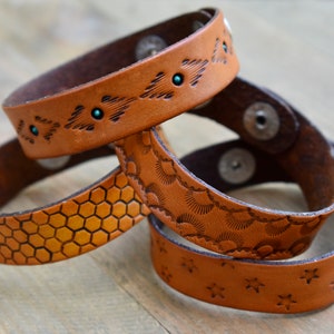 Custom Western Tooled Leather Cuff Bracelet (Natural Tan)