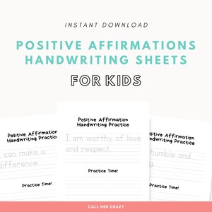 Folhas de prática de caligrafia de afirmações positivas / DOWNLOAD DIGITAL / PDF / Planilhas escolares