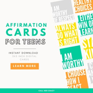 Jungen & Mädchen positive Affirmationskarten / Set von 24 druckbaren Karten / Digitaler Download / Worte der Ermutigung für Kinder und Jugendliche