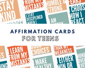 Digital affirmation cards for teens / positive thinking bookmarks / happy thoughts / printable cards for decorating