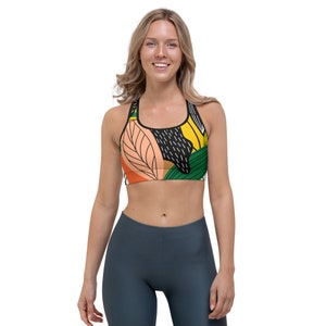 Tropical Print Sports Bra, Plant Apparel, Plant Lovers, Women&#39;s Sports Bra, Fitness Bra, Workout Wear, Yoga Clothing,