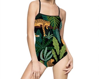 Botanical Cheetah Print One-Piece Swimsuit: Jungle Safari Swimwear