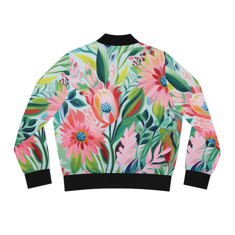 Women's Spring Floral Embroidered White Leather Bomber Jacket - Stylish Moto Jacket for Women main image 1