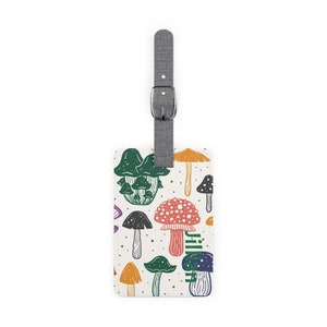 Luggage Tag, Mushroom Travel Tag, Mushroom Print Luggage Tag, Bag Tag