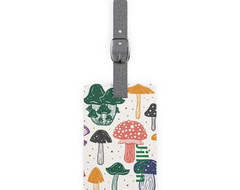 Luggage Tag, Mushroom Travel Tag, Mushroom Print Luggage Tag, Bag Tag