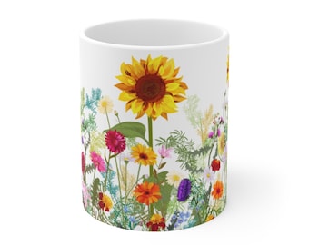 Sunflower Mug, Floral Coffee Mug, Wildflower Mug, Sunflower Tea Cup, Housewarming Gift, House Gift