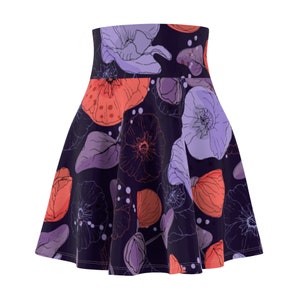 Floral Print Skater Skirt, Women&#39;s Skater Dress Outfit, Rocker Skirt, Vintage Circle Skirt, Botanical Nature Skirt, Trendy Skirt