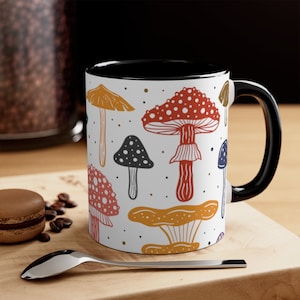 Mushroom Accent Coffee Mug, 11oz Mug, Mug with Mushrooms, Fungi Gift, Mushroom Gift, Mushroom Lovers Gift, Mycology Gift, Cottage Core