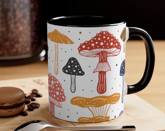Mushroom Print Coffee Mug: Cottagecore Fungi Accent Mug (11oz)