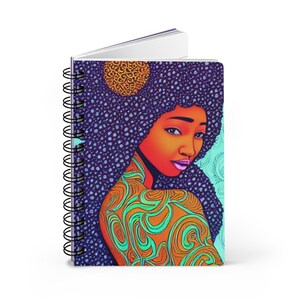 Black Woman Art, Botanical Notebook, African American Art Gift, Spiral Journal, Gift for Black Girl Woman, Black Woman Gift, Black Owned
