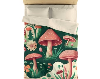 Mushroom Bedding, Nature Comforter Blanket, Duvet Cover Full Queen, Fungi Gift, Vintage Print Mushroom Comforter Cover, Cottage Core Garden,