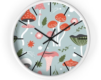 Mushroom Wall Clock: Modern Boho Cottagecore Home Decor