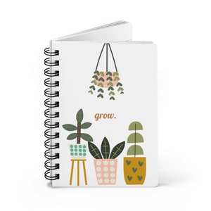 Plant Notebook, Houseplant Journal, Spiral Notebook with Potted Hanging Plants, Grow, Modern Design