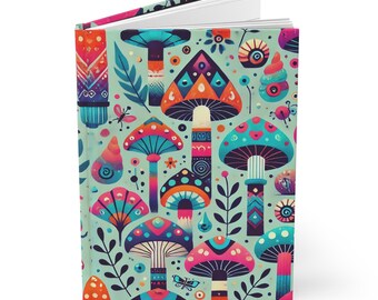 Hardcover dagboek mat, modern paddenstoelpatroon kleurrijk notitieboek voor natuurliefhebbers, cadeaus voor schrijvers, uniek briefpapier, Bullet Journal,
