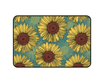 Custom Desk Mat Sunflower, Mouse Pad with Flowers, Botanical Desk Mat, Cute Desk Topper, Pretty Desk Pad, Sunflower Lover Gift