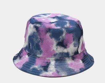 Multicolor Tie-dyed Printing Reversible Bucket Hat, Unisex Bucket Cap Women Men, Cute Bucket Hat, Hippie Boho Hat