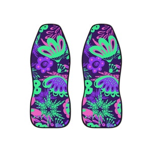 Psychedelic Neon Car Seat Cover Set, Front Seat Chair Cover, Car Accessories, Vehicle Seat Covers, Back Seat Covers