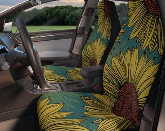Aoopistc Yellow Sunflower Front Cushion Car Seat Covers Shes Sunshine Mixed with A Little Hurricane Print Vehicle Bucket Seat Cover Universal Fit 