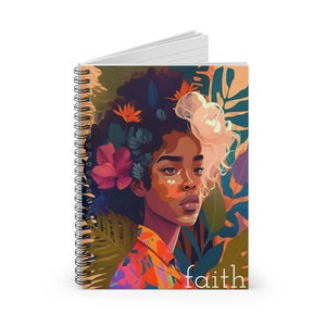 Custom Faith Spiral Notebook, Black Woman Art, African American, Botanical Floral, Black Girl Magic, Diary for Girls