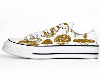 Mushroom Print Canvas Shoes: Unisex Cottagecore Low Tops