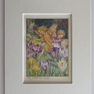 Flower Fairies/Fairy: The CROCUS FAIRIES, Vintage Print, 1930&#39;s/40&#39;s, by Cicely Mary Barker, Garden Fairy,  Mounted