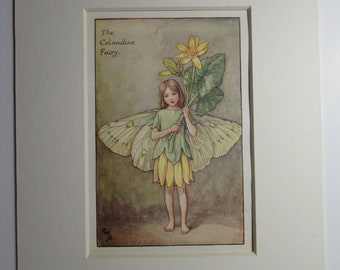 Flower Fairies/Fairy: The CELANDINE FAIRY, Vintage Print, Spring Fairy,  1930's/40's, by Cicely Mary Barker, Mounted