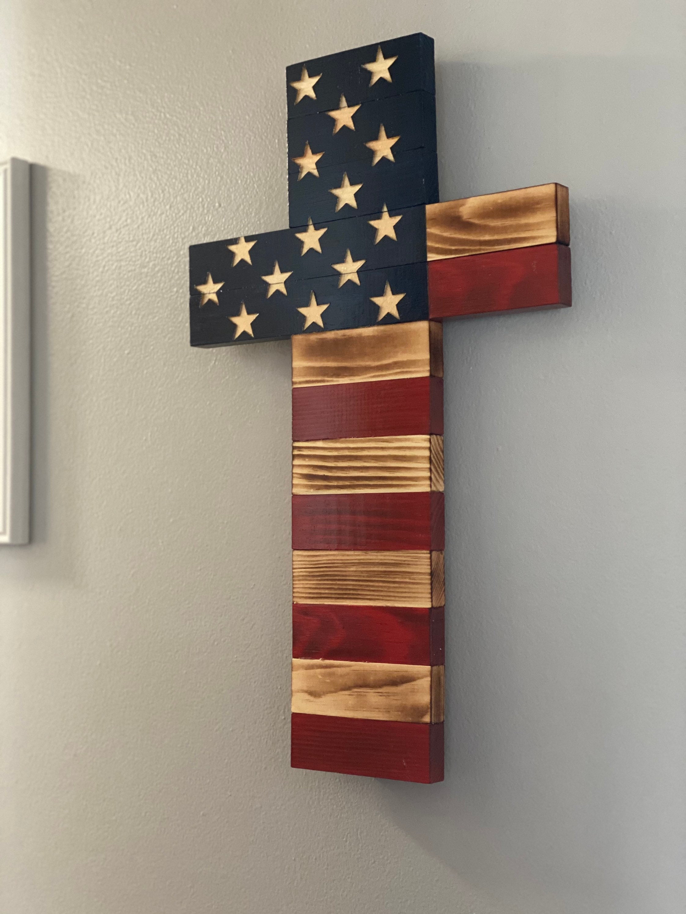 Wooden American Flag Cross Etsy