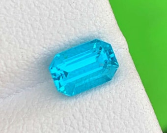 Neon Blue Apatite Gemstone: Emerald Cut, Madagascar Origin (7x4.5x4 mm)